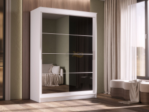 Шкаф-купе Гранд-1 1600 Белый гладкий-двери Зеркало-Лакобель черный